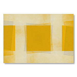 Hardal Sarısı Ve Krem Kareli Duvar  Mdf Ahşap Tablo 35x50 cm