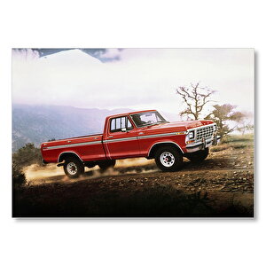 Arazide Kırmızı Chevrolet Kamyonet  Mdf Ahşap Tablo 35x50 cm