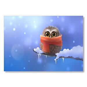 Karlı Dal Üzerinde Turuncu Atkılı Baykuş  Mdf Ahşap Tablo 50x70 cm