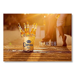 Günbatımı İskele Ve Kovada Corona Biraları  Mdf Ahşap Tablo 50x70 cm