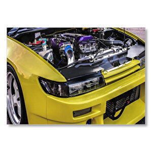 Sarı Spor Araba Far Ve Motor Detayı  Mdf Ahşap Tablo 35x50 cm