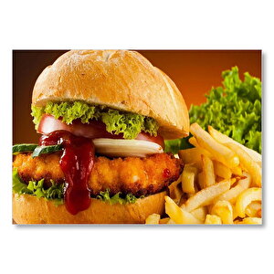 Burger Patates Kızartması Ve Ketçap  Mdf Ahşap Tablo 50x70 cm