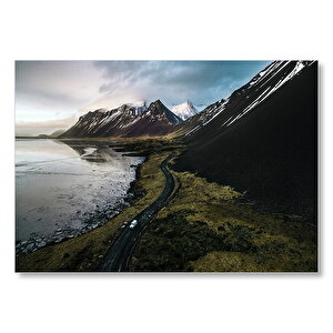 Buzlu Kıyılar Karlı Dağlar Ve Yol  Mdf Ahşap Tablo 25x35 cm