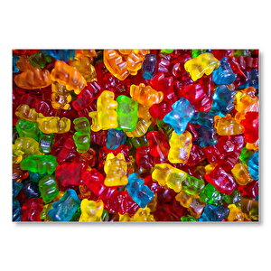 Rengarenk Ayıcık Jelibon Şekerler  Mdf Ahşap Tablo 35x50 cm