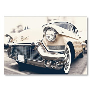 Krem Cadillac Sol Ön Görünüş  Mdf Ahşap Tablo 50x70 cm