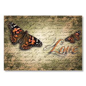 Aşk Yazılı Kelebekler  Mdf Ahşap Tablo 50x70 cm