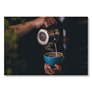 Mavi Fincan Latte Süt Köpüğü  Mdf Ahşap Tablo 50x70 cm