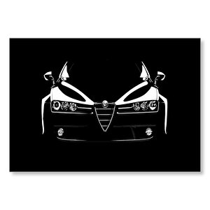 Alfa Romeo Önden Görünüş Parlak Siyah Beyaz  Mdf Ahşap Tablo 35x50 cm