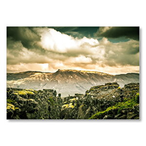 Çıplak Tepeler Bulutlar Ve Kayalıklar  Mdf Ahşap Tablo 35x50 cm