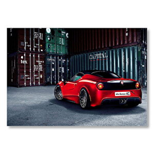 Arkadan Görünüş Alfa Romeo 4c Ve Konteynerler  Mdf Ahşap Tablo 35x50 cm