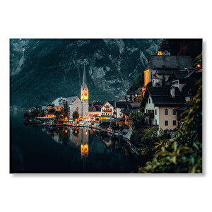 Avusturya Hallstatt Akşam Üzeri Manzarası  Mdf Ahşap Tablo 50x70 cm