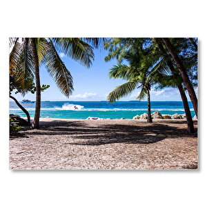 Tropikal Ada Palmiyeler Deniz Jet Ski Ve Tekne  Mdf Ahşap Tablo 50x70 cm