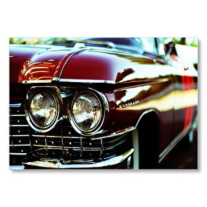Kırmızı Cadillac Eldorado Far Detay  Mdf Ahşap Tablo 35x50 cm