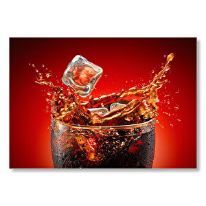 Buzlu Bardakta Coca Cola Kırmızı Arka Plan  Mdf Ahşap Tablo 50x70 cm