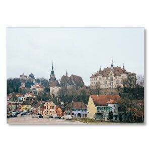 Tarihi Binalarıyla Küçük Avrupa Kasabası  Mdf Ahşap Tablo 25x35 cm