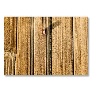 Sarı Başaklar Ve Biçerdöver Kuş Bakışı  Mdf Ahşap Tablo 35x50 cm