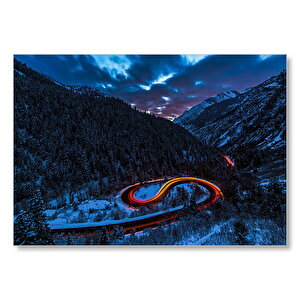 Karla Kaplı Orman Ve Işıklı Yol  Mdf Ahşap Tablo 35x50 cm