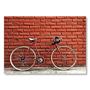 Kırmızı Tuğlalı Duvar Ve Bisiklet  Mdf Ahşap Tablo 35x50 cm
