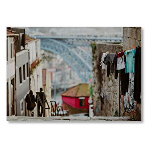 Nostaljik Sokak Merdivenler Çamaşırlar  Mdf Ahşap Tablo 50x70 cm