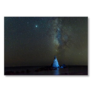 Gece Deniz Üzerinde Muhteşem Samanyolu  Mdf Ahşap Tablo 50x70 cm