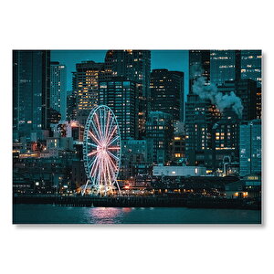 Lunapark Ve Gökdelenler  Mdf Ahşap Tablo 25x35 cm