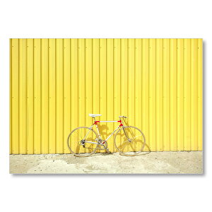 Sarı Duvar Önündeki Bisiklet  Mdf Ahşap Tablo 35x50 cm
