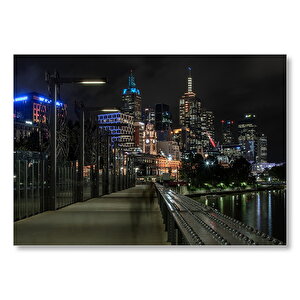 Gece Işıkları Gökdelenler Ve Deniz  Mdf Ahşap Tablo 50x70 cm