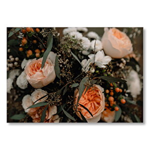 Sarı Turuncu Beyaz Çiçekler  Mdf Ahşap Tablo 25x35 cm