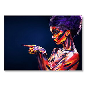 Modern Zamanda Lacivert Zeminde Boyalı Kadın  Mdf Ahşap Tablo 50x70 cm