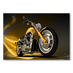 Sarı Chopper Motorsiklet  Mdf Ahşap Tablo 25x35 cm