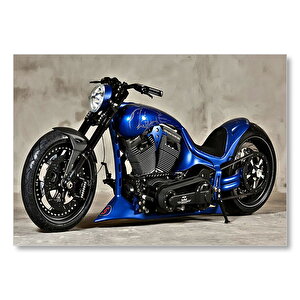 Mavi Chopper Motorsiklet  Mdf Ahşap Tablo 35x50 cm