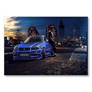 Hızlı Ve Öfkeli Paul Walker Mavi Nissan  Mdf Ahşap Tablo 50x70 cm