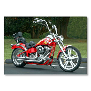 Kırmızı Alevli Chopper Motorsiklet  Mdf Ahşap Tablo 50x70 cm