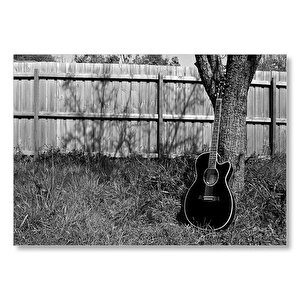 Çitler Ve Ağaça Dayalı Siyah Klasik Gitar  Mdf Ahşap Tablo 35x50 cm