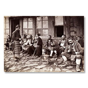 1900 İstanbulda Nargile İçen İnsanlar  Mdf Ahşap Tablo 25x35 cm