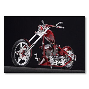 Kırmızı Chopper Motorsiklet  Mdf Ahşap Tablo 35x50 cm