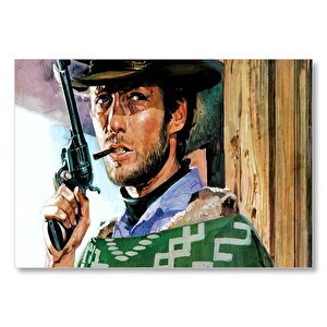 Clint Eastwood Yeşil Pançolu Ve Silahlı  Mdf Ahşap Tablo 35x50 cm