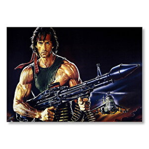 Rambo Sylvester Stallone Roketatar Karanlık Arka Plan  Mdf Ahşap Tablo 35x50 cm