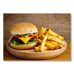 Hamburger Ve Patates Kızartması  Mdf Ahşap Tablo 35x50 cm