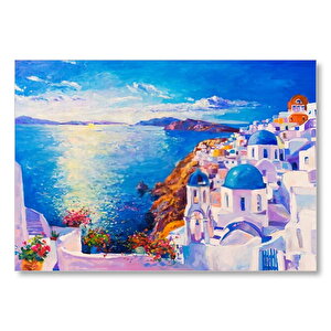 Akdeniz Sahilinde Şehir Görseli  Mdf Ahşap Tablo 25x35 cm