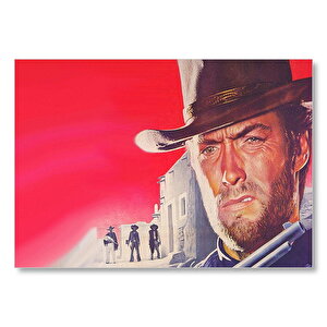 Clint Eastwood Ve Amigolar Kırmızı Arka Plan  Mdf Ahşap Tablo 50x70 cm