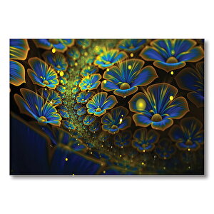 Dev Mavi Sarı Çiçekler  Mdf Ahşap Tablo 50x70 cm