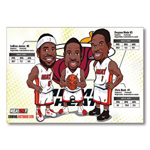 Nba Lebron Dwyane Chris Karikatürize  Mdf Ahşap Tablo 25x35 cm