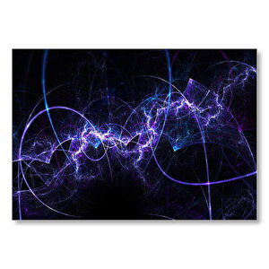Mavi Mor Beyaz Işık Kavisleri Siyah Zemin  Mdf Ahşap Tablo 50x70 cm