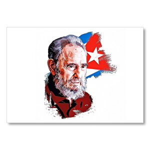 Fidel Castro Beyaz Zemin Çizim  Mdf Ahşap Tablo 50x70 cm
