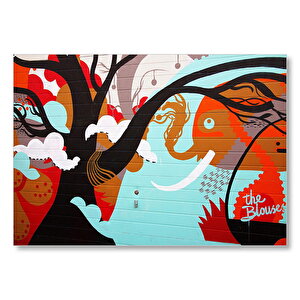 Siyah Ağaç Fil Ve Soyut Şekiller  Mdf Ahşap Tablo 35x50 cm