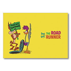 Road Runner Ve Coyote Sarı Arka Plan  Mdf Ahşap Tablo 50x70 cm