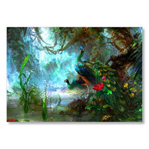 Tavuskuşları Ve Fantastik Orman  Mdf Ahşap Tablo 25x35 cm
