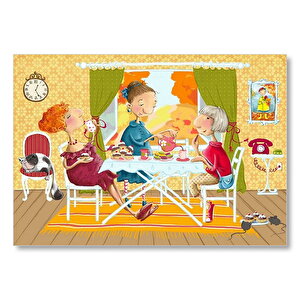 Kızlar Çay Keyfinde  Mdf Ahşap Tablo 35x50 cm