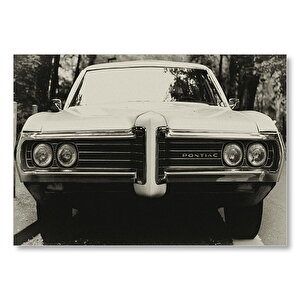 Pontiac Otomobil Siyah Beyaz Fotoğraf  Mdf Ahşap Tablo 35x50 cm